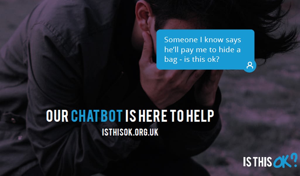 An advert for Missing People's Is This OK? chatbot